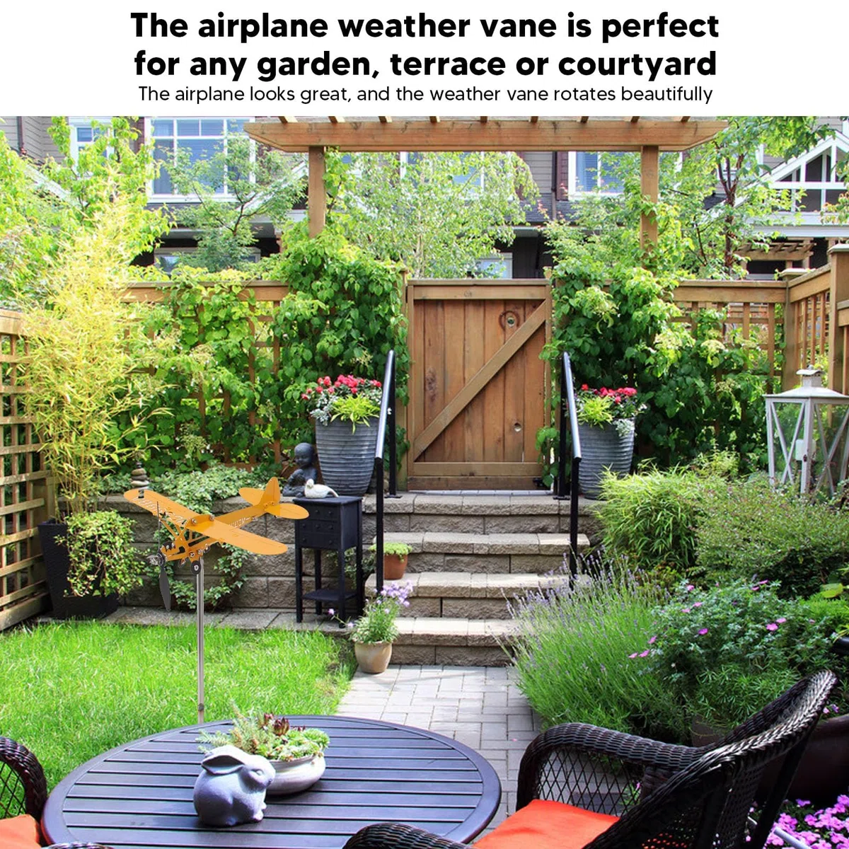 Cyrank Flugzeug Wetterfahne 3D, Metall Flugzeug Windmühle Für Hof, Garten Windrad Draußen Gartenskulptur, 3D-Windspiel, Wind Spinner Metall-Windanzeiger für Gärten, Terrasse, Rasen, Outdoor(L)