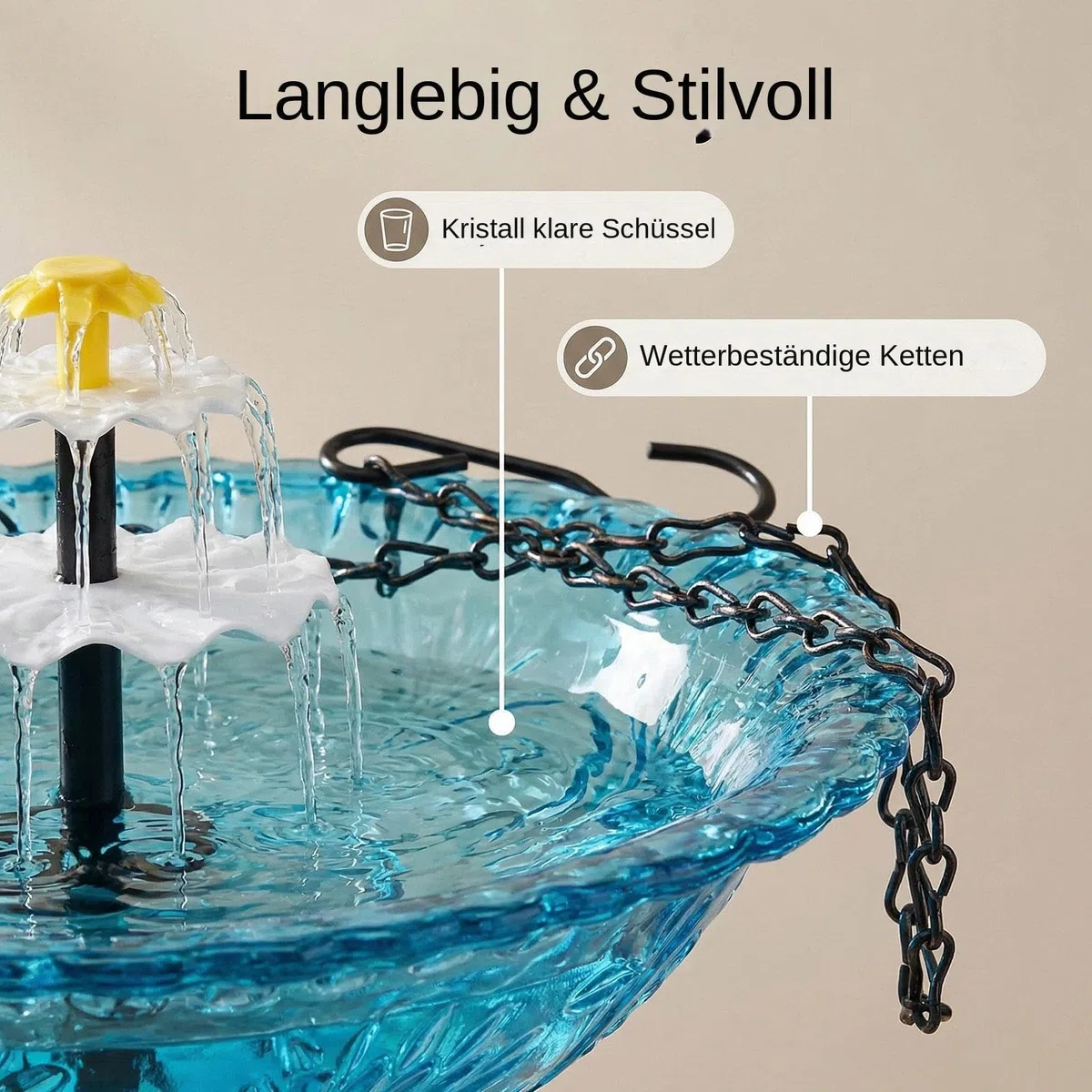 Hängender Solar Vogelbadbrunnen, Vogeltränke Hängend Springbrunnen, Gartenwasserfall Vogelbad Schale, Wasserspiel Dekoration Im Freien Für Vögel, Für Wilde Kolibri Finken Schmetterlinge