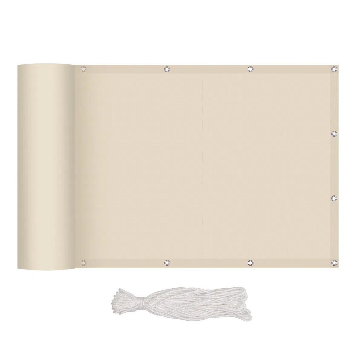 Balkon Sichtschutz 90x500cm, Blickdicht & wetterfest – Balkonabdeckung und Windschutz mit Ösen und Kordel, Creme