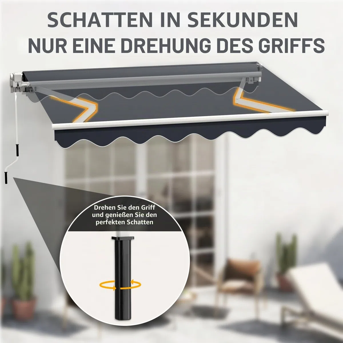 Markise Gelenkarmmarkise mit Volant, Spendet Ihrem Lieblingsplatz Schatten, Markise 4 m Breit mit Handkurbel, Neigungswinkel Einstellbar, Alu-Rahmen, Sonnenschutz & Witterungsbeständig