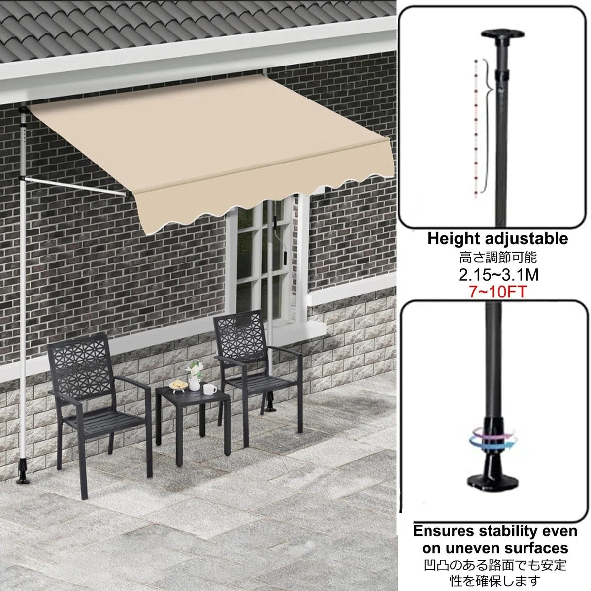 Einziehbare Markise, Markisen für Terrasse, manuelles Markise, einziehbare Sonnensegel, wasserabweisendes Polyester mit Kurbel für Balkon, Garten (Gelb und Weiß, 4 m)