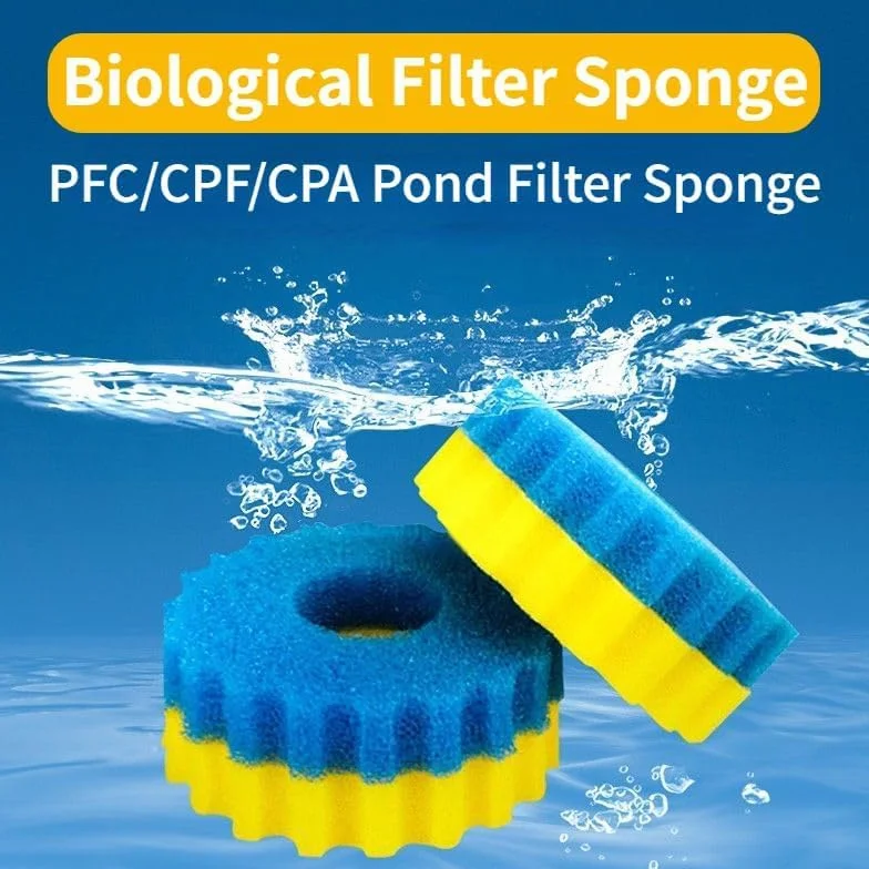 CPF-2500 Teichfilter Schwämme – Biologische Filterschaum Pads für CPF Druckteichfilter, Effiziente Teichfilter Medien, Dual-Dichte Schwamm Ersatz (2 x Gelbe Fein- & 2 x Blaue Grob-Schwämme, Ø 23 cm)