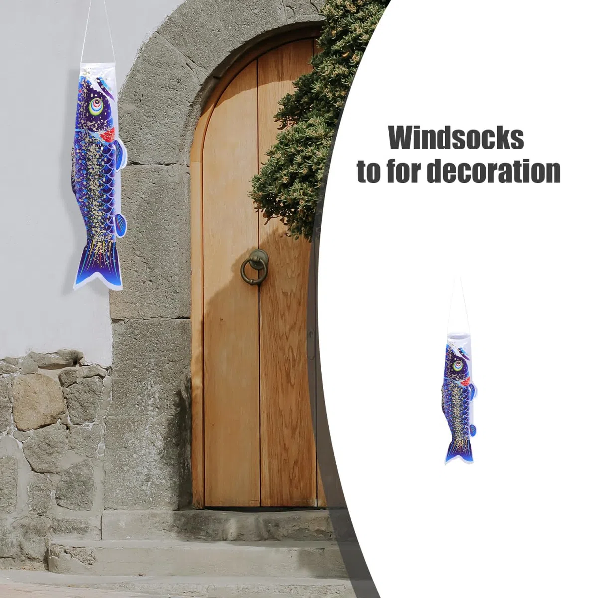 Ipetboom 1 Stück Koinobori Windsack Japanische Karpfenfahne Blau, 100x27cm Satin Fisch Flagge, Windspiel Deko für Garten, Hof, Terrasse, Balkon, Strand, Sushi Bar, Neujahr, Party und Outdoor