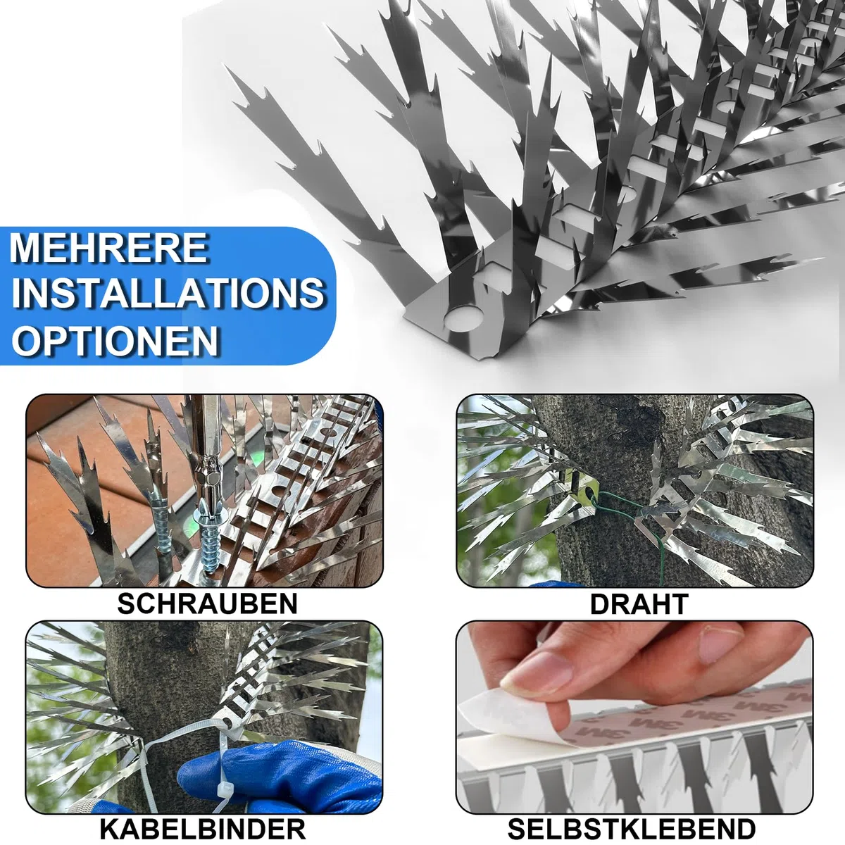 Marderabwehr, Taubenabwehr Spikes, Vogelabwehr, Waschbär Abwehr Marderschutz Fallrohre für Garten, Balkon, Dachboden, Baumschutz, Dachrinnen - 2,2M Edelstahl Ahornblattförmige 5CM Spikes