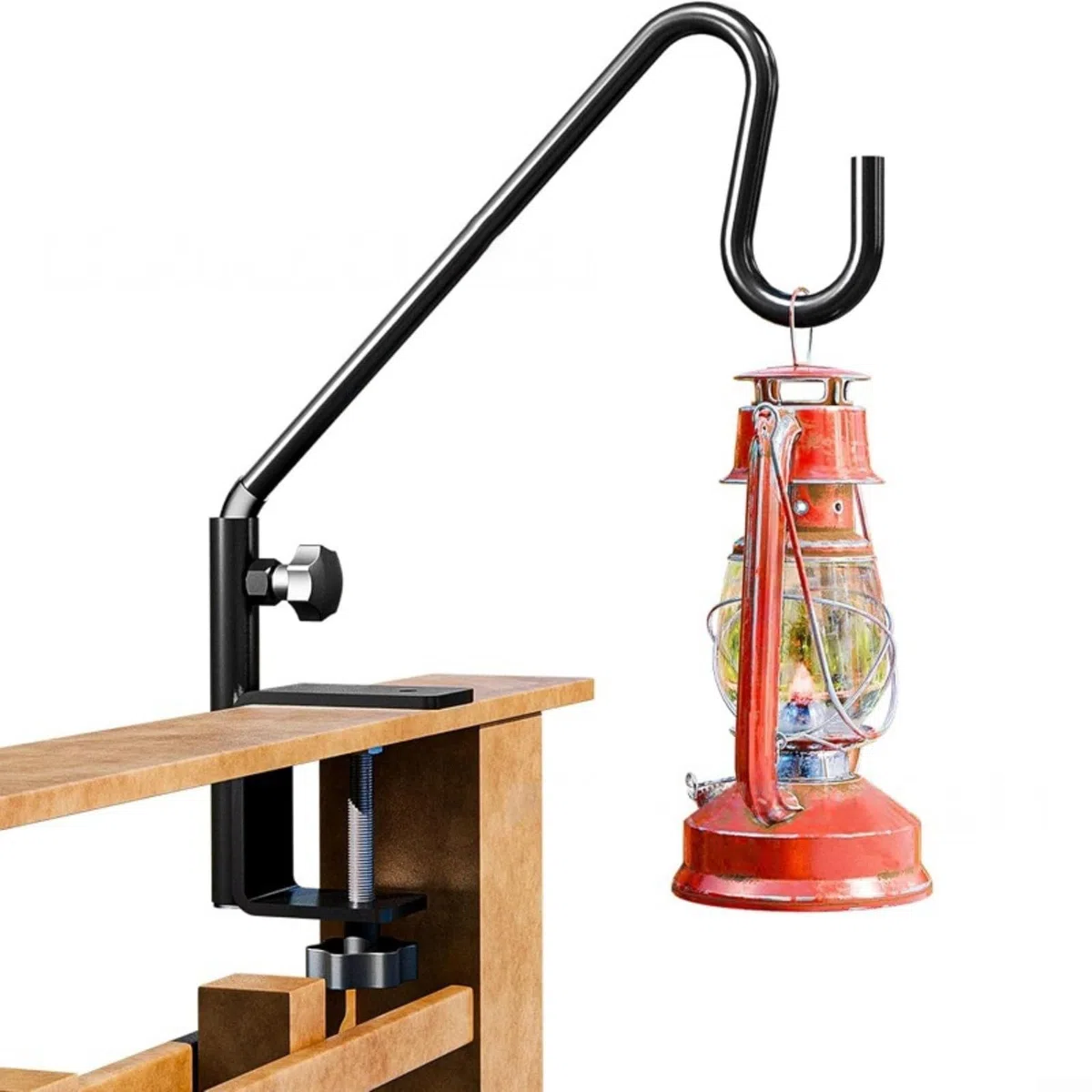 Edelstahl Haken-Set für Vertikale Geländer, Verstellbar bis 28 Zoll, Tragkraft 15 lbs, für Vogelhäuser und Blumenkörbe auf Balkon & Terrasse, Schwarz(as shown)