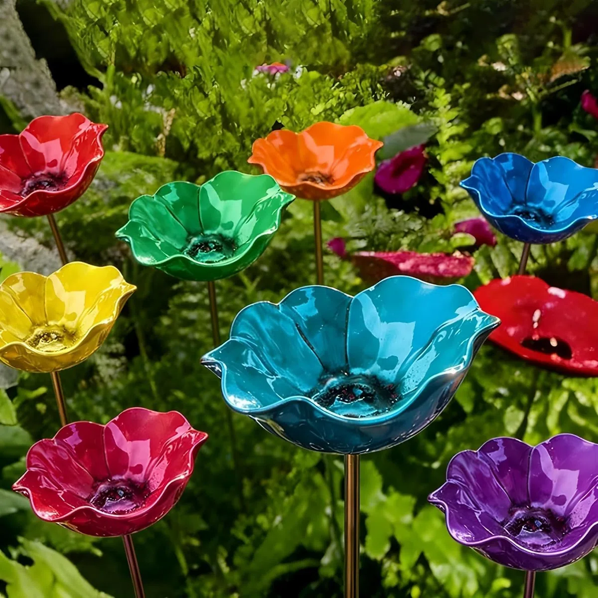2Stück Vogeltränke Blume Winterfest Futterstation Vögel,Insektentränke Blumes Für Den Garten,Vogeltränke Metall Gartenstecker,Bienentränke Gartens Für Bienens,Futterschale, Für Rasen (2Pcs Rot)