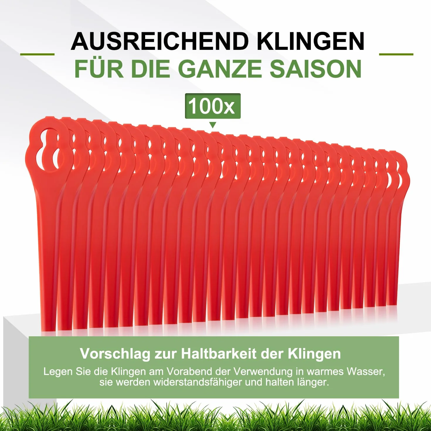 100 Stück PA6 Ersatzmesser-Set Rasentrimmer-Zubehör Kompatibel mit Einhell Rasentrimmer GE-CT 18 Li, GC-CT 18/24 Li, BG-CT 18 Li, RG-CT 18 Li, Kunststoffmesser Kompatibel mit Einhell Akku-Rasentrimmer