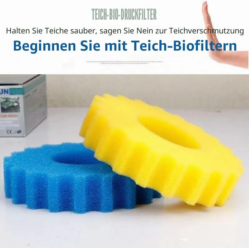 CPF-2500 Teichfilter Schwämme – Biologische Filterschaum Pads für CPF Druckteichfilter, Effiziente Teichfilter Medien, Dual-Dichte Schwamm Ersatz (2 x Gelbe Fein- & 2 x Blaue Grob-Schwämme, Ø 23 cm)