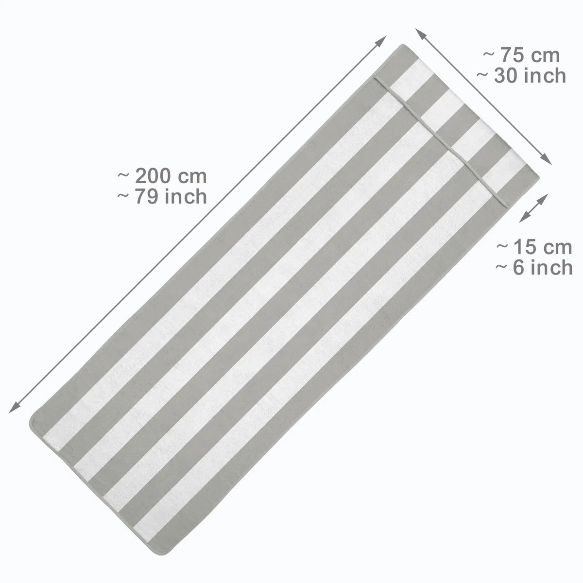 Beautissu Handtuch für Sonnenliege 75x200cm - 100% Baumwolle Liegenhandtuch mit Umschlag Weich & Antirutsch – Auflage Gartenliege Handtuch Strandtuch Poolliege Garten & Strand Grau gestreift – Cassis