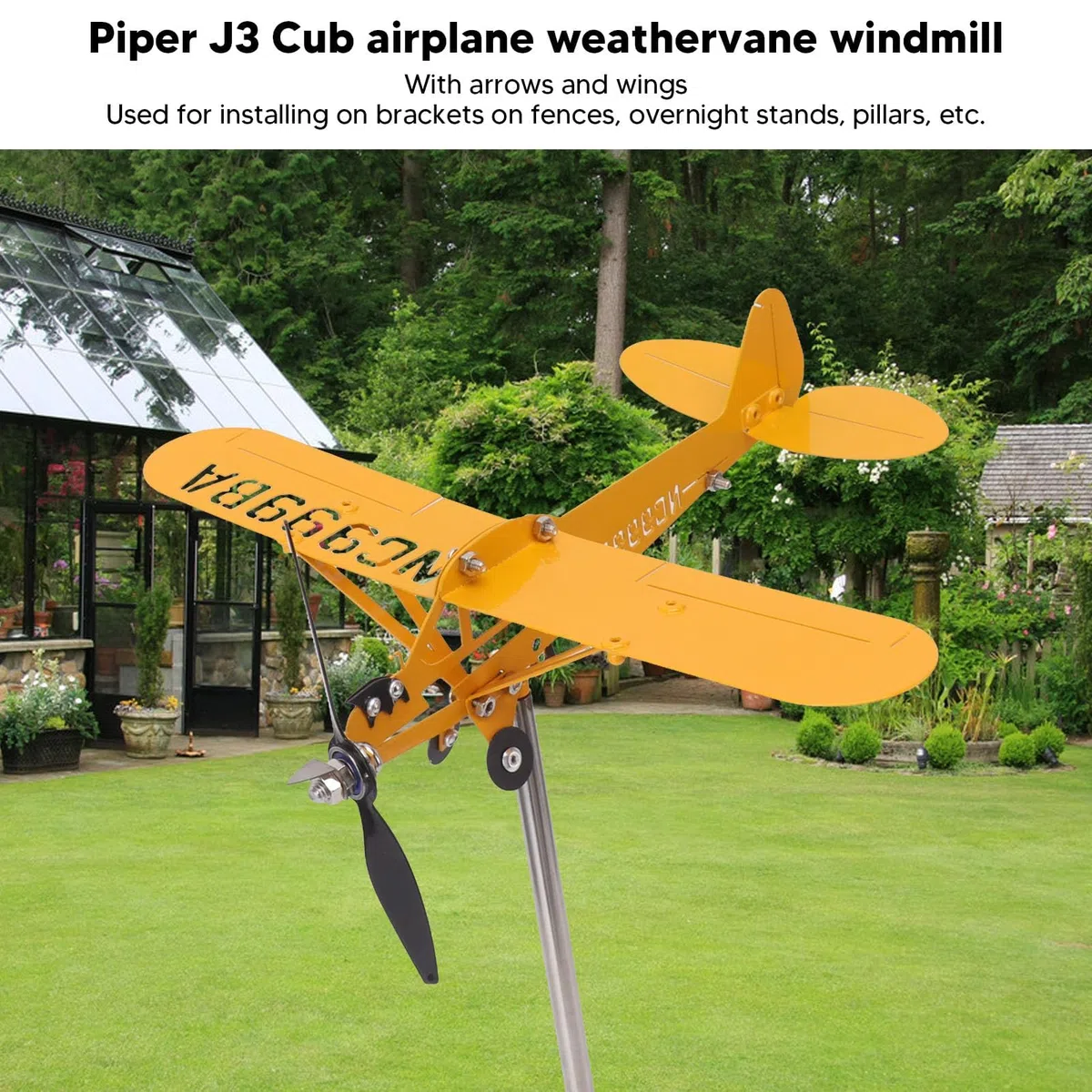 Cyrank Flugzeug Wetterfahne 3D, Metall Flugzeug Windmühle Für Hof, Garten Windrad Draußen Gartenskulptur, 3D-Windspiel, Wind Spinner Metall-Windanzeiger für Gärten, Terrasse, Rasen, Outdoor(L)