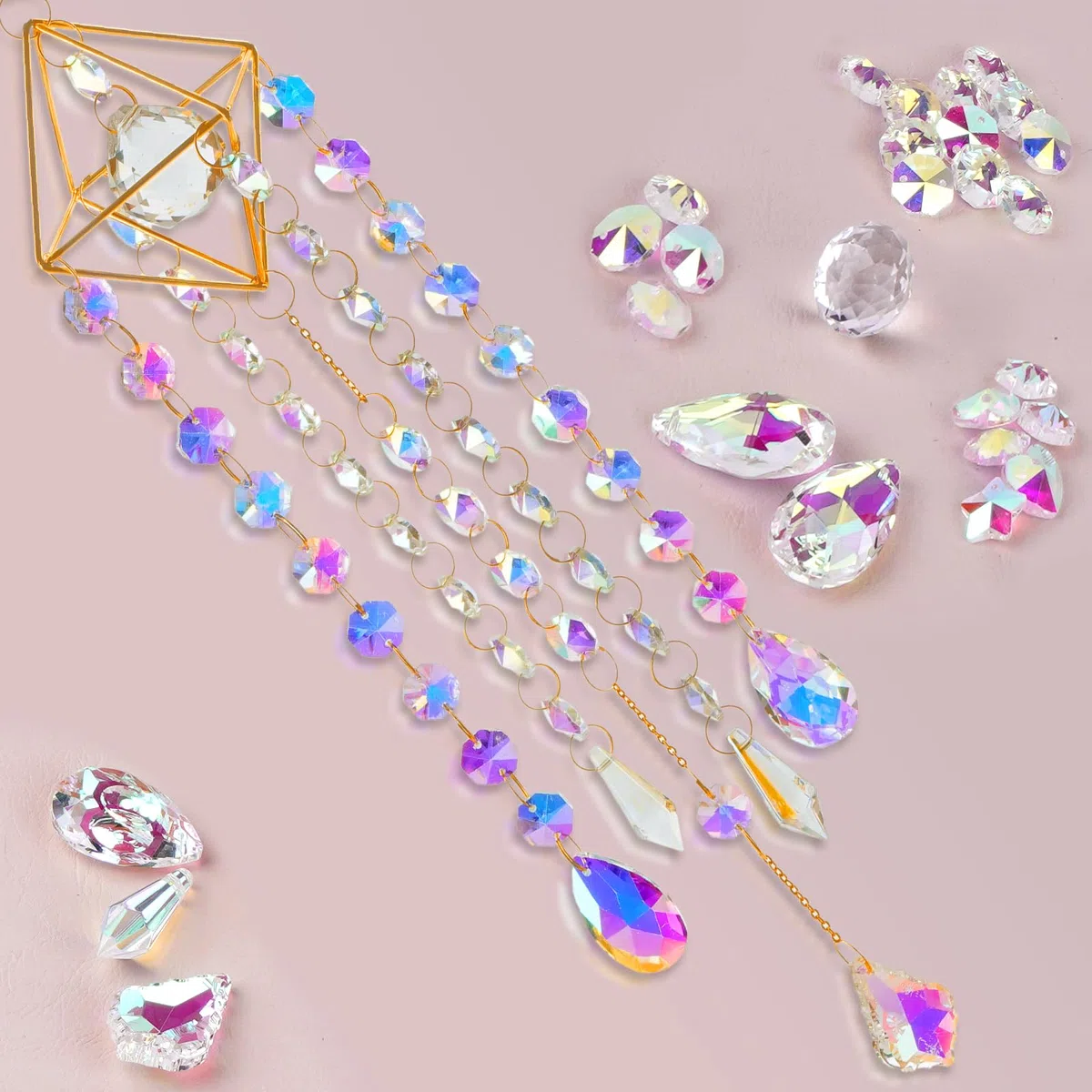400 Stück Sonnenfänger Kristall Bastelset Erwachsene DIY Basteln Mond Sonne Suncatcher Fenster Windspiel Fensterdeko Anhänger Lichtfänger Prisma für Zuhause Büro Garten Weihnachten Tag Hochzeit Deko