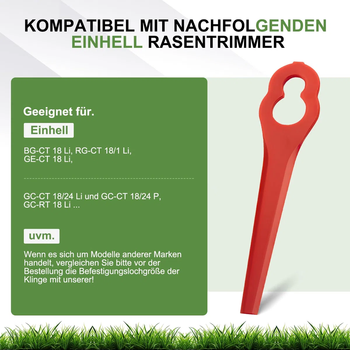 100 Stück PA6 Ersatzmesser-Set Rasentrimmer-Zubehör Kompatibel mit Einhell Rasentrimmer GE-CT 18 Li, GC-CT 18/24 Li, BG-CT 18 Li, RG-CT 18 Li, Kunststoffmesser Kompatibel mit Einhell Akku-Rasentrimmer