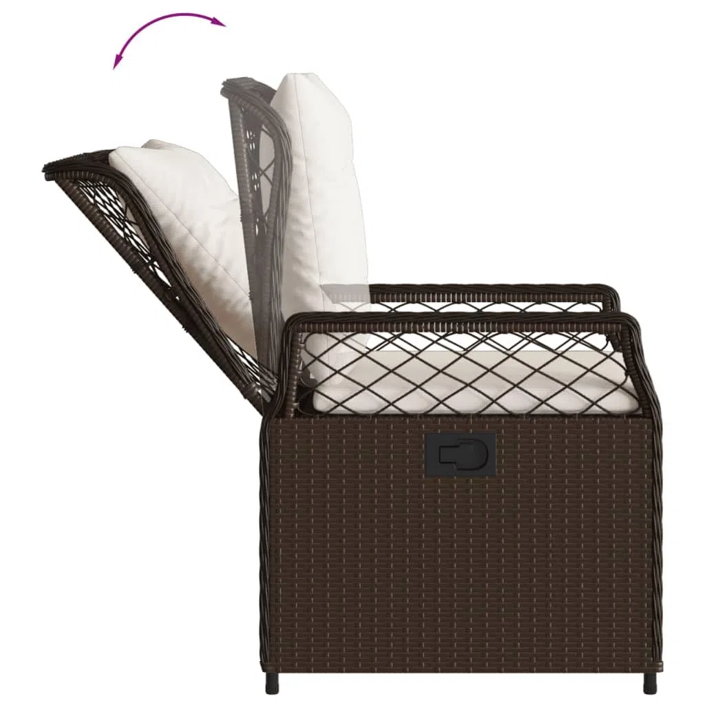 5-TLG. Garten-Essgruppe mit Kissen aus Braunem Poly Rattan, Outdoor Esstischgruppe mit Verstellbarer Rückenlehne und Abnehmbaren Bezügen, Wetterfeste PE Rattan Möbel