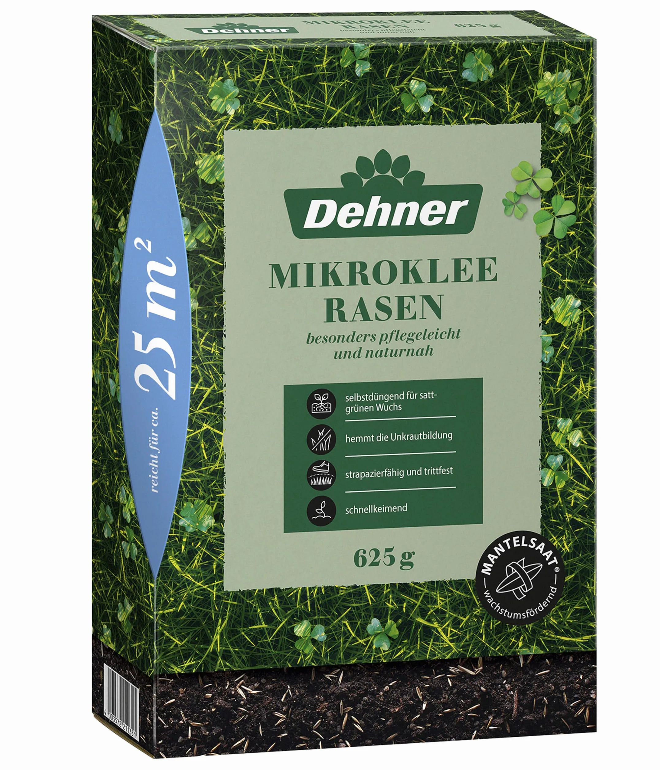 Dehner Saatgut Rasensamen, Mikroklee-Rasen, hochwertige Saatgutmischung, selbstdüngend/selbstkeimend, 625 g, für ca. 25 m², natur