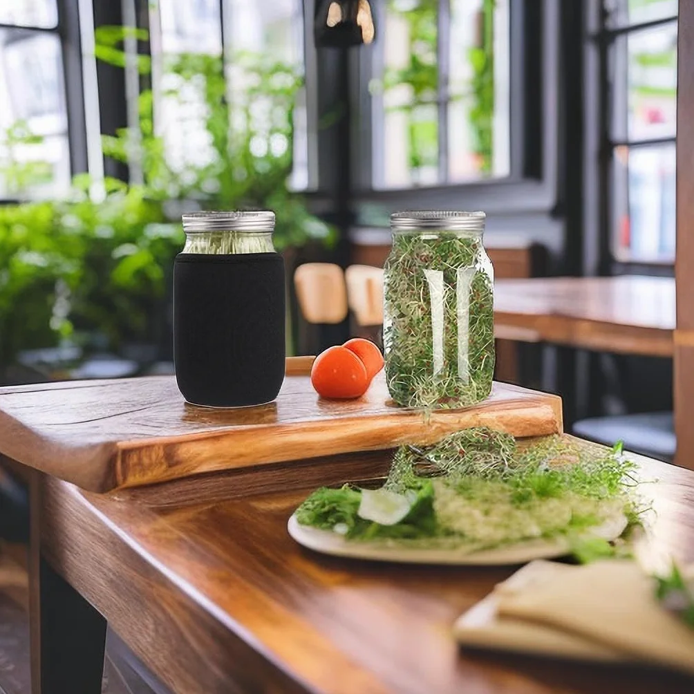 Sprossenglas, Sprossen Keimglas 2er Set, Sprouting Jar mit Deckel, Sieb & Abtropfschale, Sprossen Keimgerät für Alfalfa Kresse Brokkoli Mungobohnen