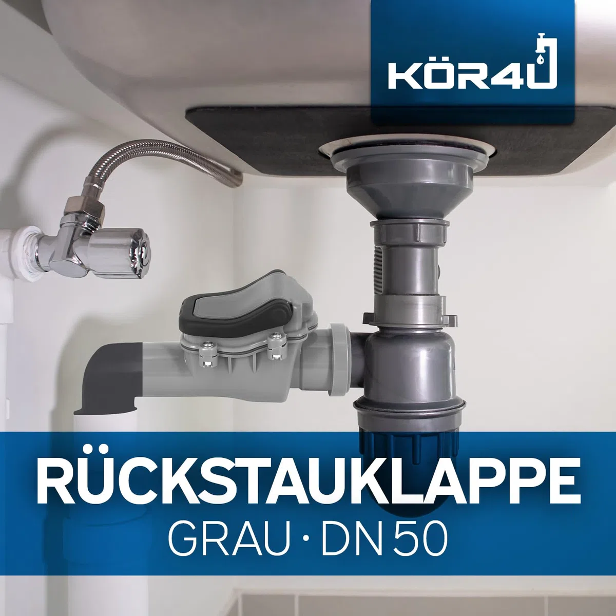 kör4u Rückstauklappe DN 50, grau, Abwasser, Rattenschutz, Rückstauverschluss (DN 50)