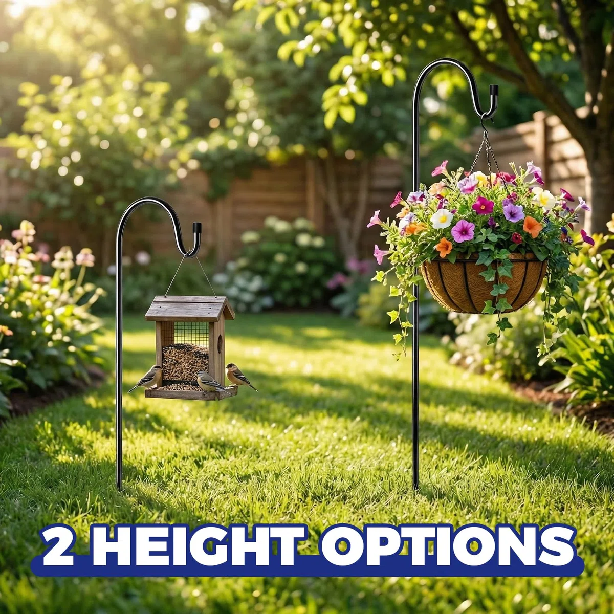 Garden Schäferhaken 2 Stück 120 cm Metallstangen Garten Höhenverstellbar Geeignet für laternenhalter Blumenampeln Pflanzkörbe Windspiele vogelhausständer