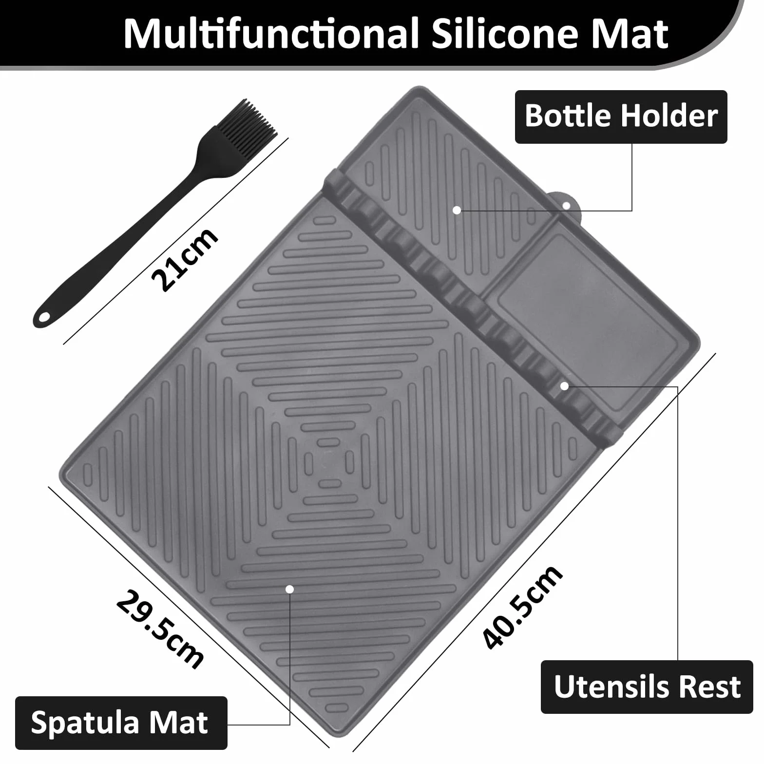 Silikon Grillmatte für Gasgrill Seitenbrenner, Gasgrill Seitentische Matte BBQ Utensilienhalter, Spachtelmatte für Küchen Herd Grill Arbeitsplatten, Grau
