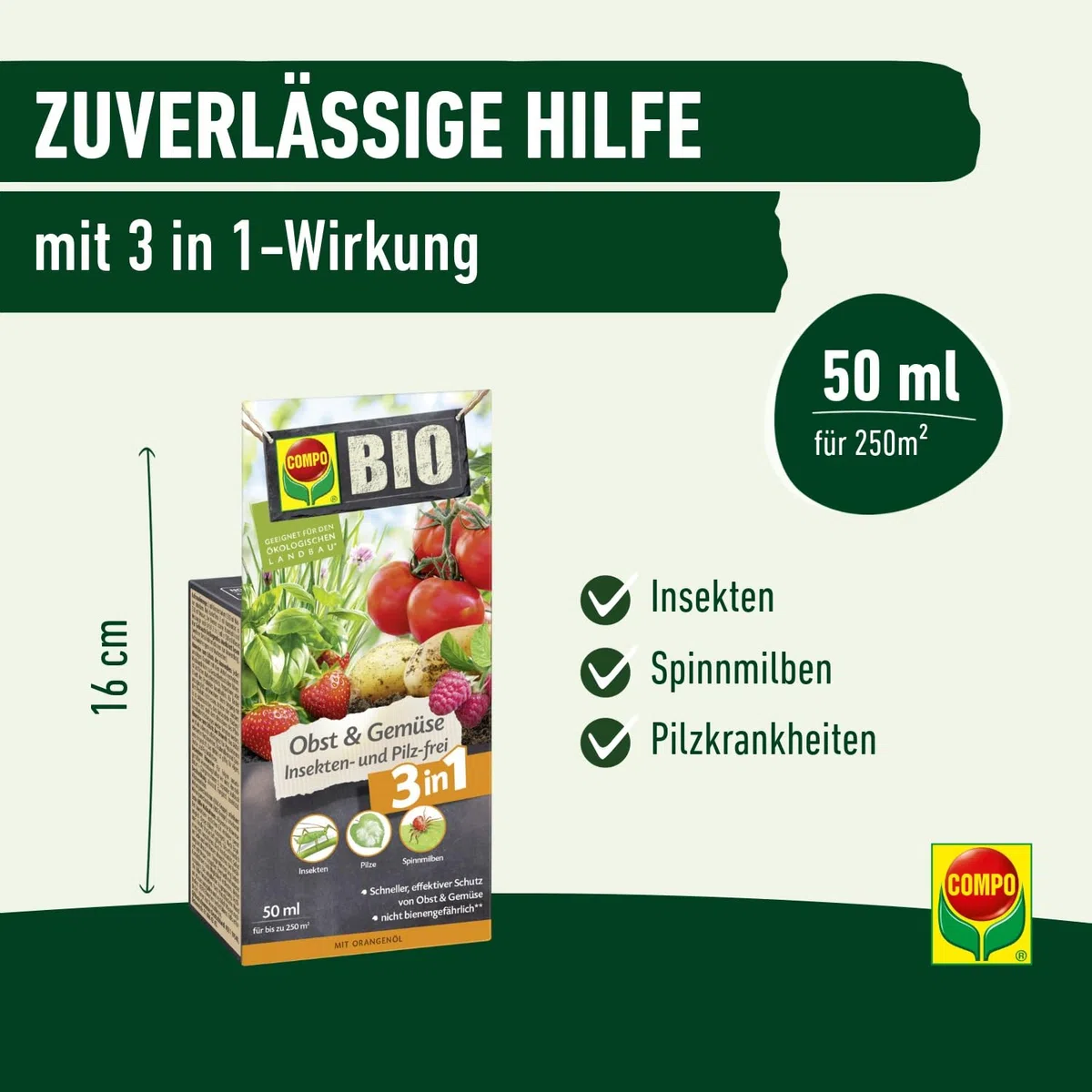 COMPO Obst & Gemüse Insekten- und Pilz-frei - 50 ml reichen für 250 m² - Bekämpfung von Insekten, Spinnmilben und Pilzkrankheiten - Wirkstoff aus der Natur