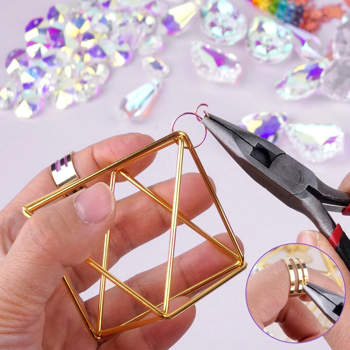 400 Stück Sonnenfänger Kristall Bastelset Erwachsene DIY Basteln Mond Sonne Suncatcher Fenster Windspiel Fensterdeko Anhänger Lichtfänger Prisma für Zuhause Büro Garten Weihnachten Tag Hochzeit Deko