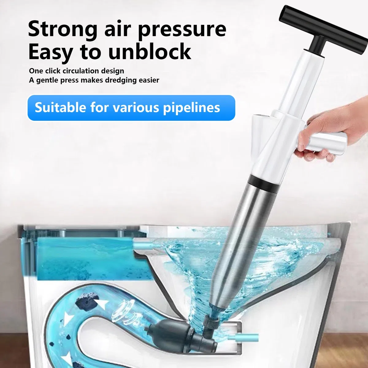 Hochdruck Abflussreiniger Pumpe,Toiletten Pömpel Abflussreiniger Pumpe, Pressluft Rohrreiniger, Rohrreiniger Druckluft Für Waschbecken, Toiletten, Badezimmer, Dusche, Küche, Weißer