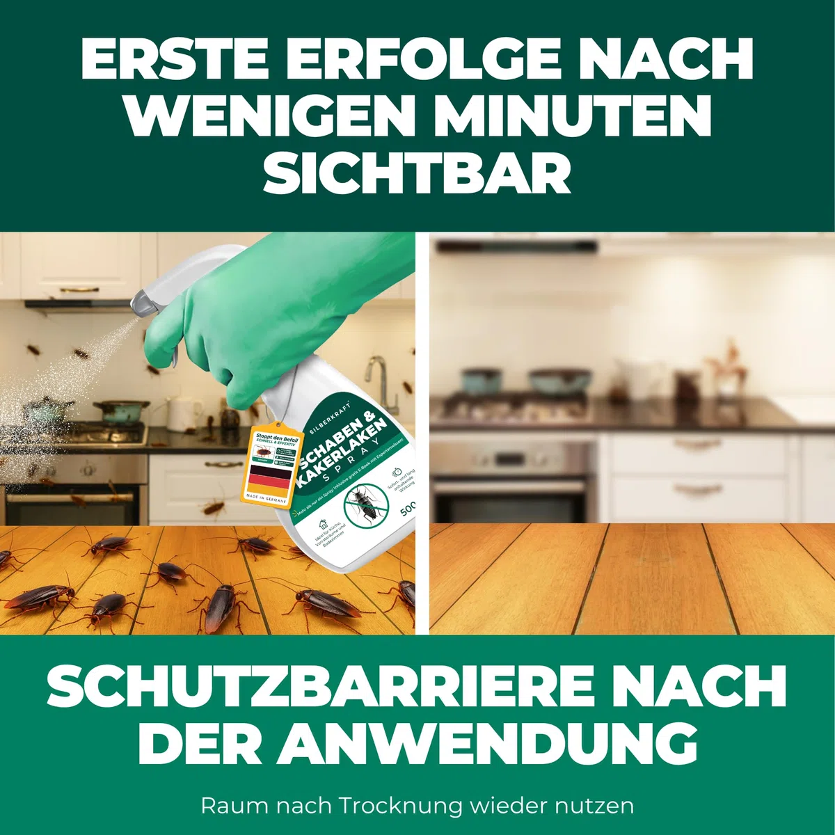 Schabenspray 500ml inkl. E-Book per QR-Code - Anti Schaben Spray mit Langzeitwirkung für Küche & Bad - Schabenmittel & Kakerlakenspray gegen Schaben & Kakerlaken im Haus