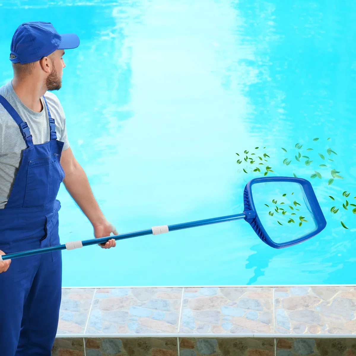 Arebos Poolkescher Feinmaschig mit Teleskopstange | Poolreinigung Bodenkescher | Tiefenkescher Länge von 1,20-1,90 m | Pool Kescher Große Aufnahmelippe | Flaches und engmaschiges Netz | Blau