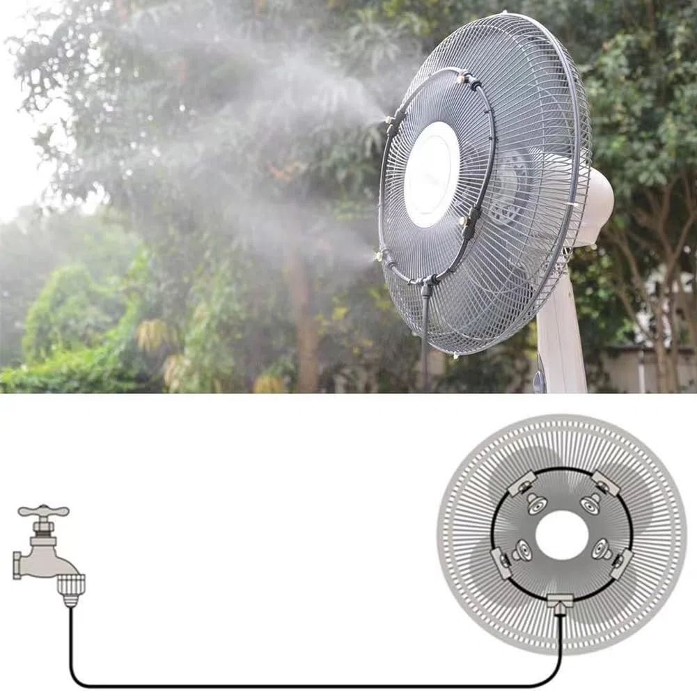 16-Zoll-Außenventilator-Kühlnebelsystem Tragbares Sprühsprinkler-Nebel-Kit Nebelventilator-Düsen-Kit Ventilatorsprüher Outdoor-Garten-Terrassen-Vernebler