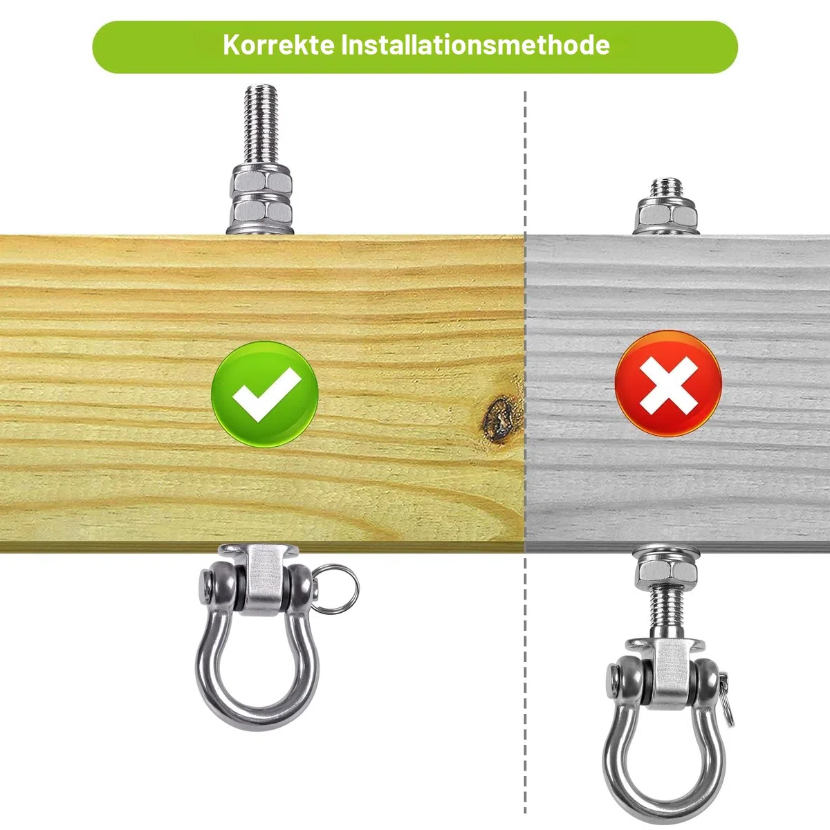 Dolibest 2er Schaukelhaken Holzbalken Lager, 175mm Hängematte Befestigung M10 Schwerlast Hängesessel Aufhängung Betondecke Edelstahl Drehbar Boxsack Deckenhalterung ösenhaken zum Schrauben, Bis 680kg