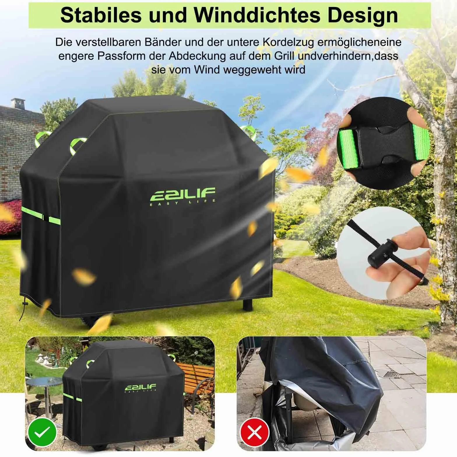 Grillabdeckung Wetterfest 145x60x120cm Grill Abdeckung 420D Oxford-Gewebe Wasserdicht Reißfest, Schutz Grill vor Rost und Schimmel, Grill Abdeckhaube für Weber/Enders/Char Broil/Napoleon/Rösle